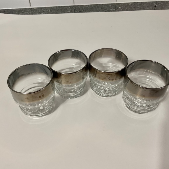 VTG MCM Queen's Mercury Fade Lusterware Ribbed Set of 4 Lowball Glasses - Picture 3 of 6